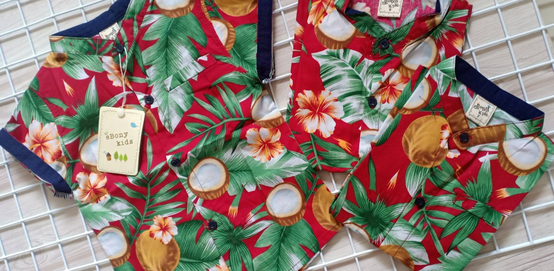 เสื้อเชิ้ตเด็กสดใส ลายมะพร้าว