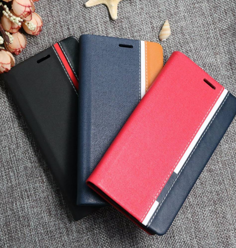 Case Huawei P20 #เคสฝาพับมีแถบสีด้านข้างพับตั้งได้ Contrast Color Card Holder Leather