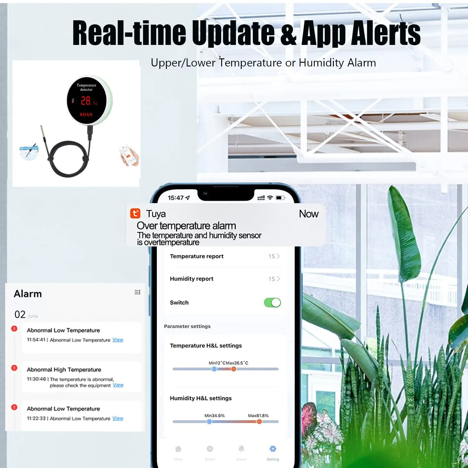 ตัววัดอุณหภูมิ Outdoor Temperature Humidity Meter with LCD Display Alarm 3M