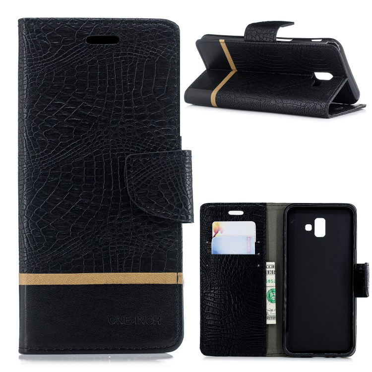 Case Samsung Galaxy J6+ #เคสฝาพับหนัง PU ผิวหนังจระเข้ Crocodile Texture Splicing PU Leather