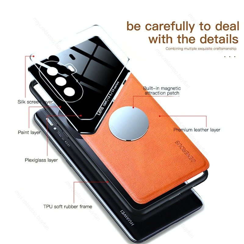 เคส Huawei Nova Y70 #เคสฝาหลังไฮบริด PU +TPU + glass สีทูโทน Shockproof Leather Mirror Glass Silicone Phone Back Cover