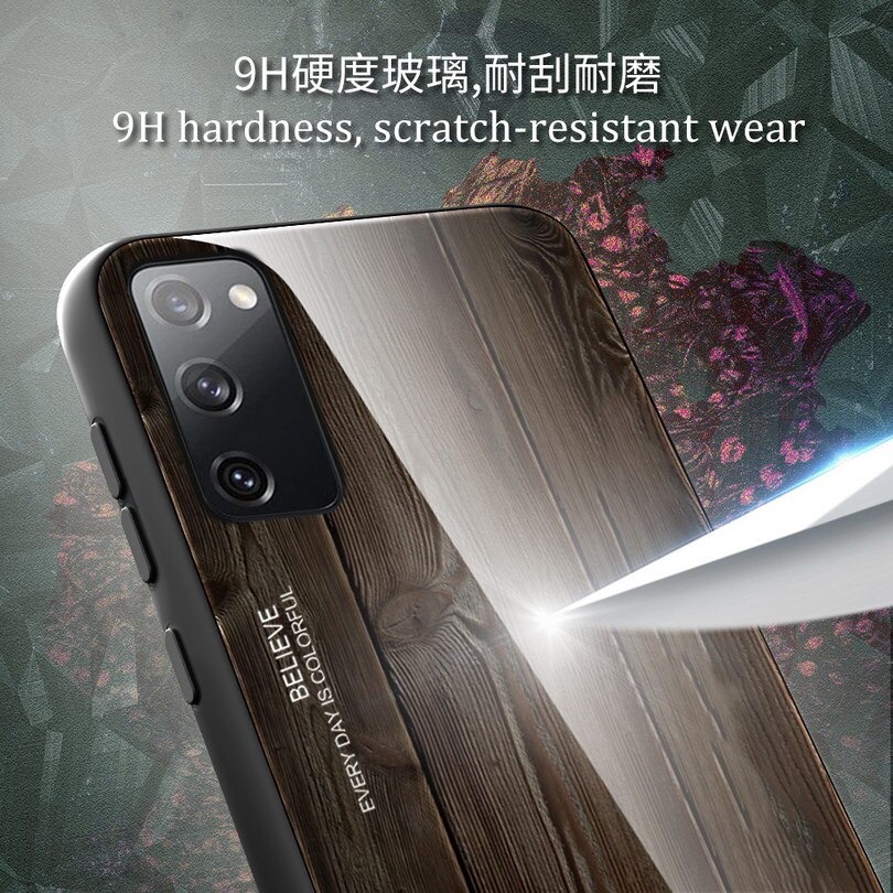 Case Samsung Galaxy S20 FE/S20 FE 5G #เคสฝาหลังกระจกลายผิวไม้ Case Hard Tempered glass Wood grain protect Back Cover