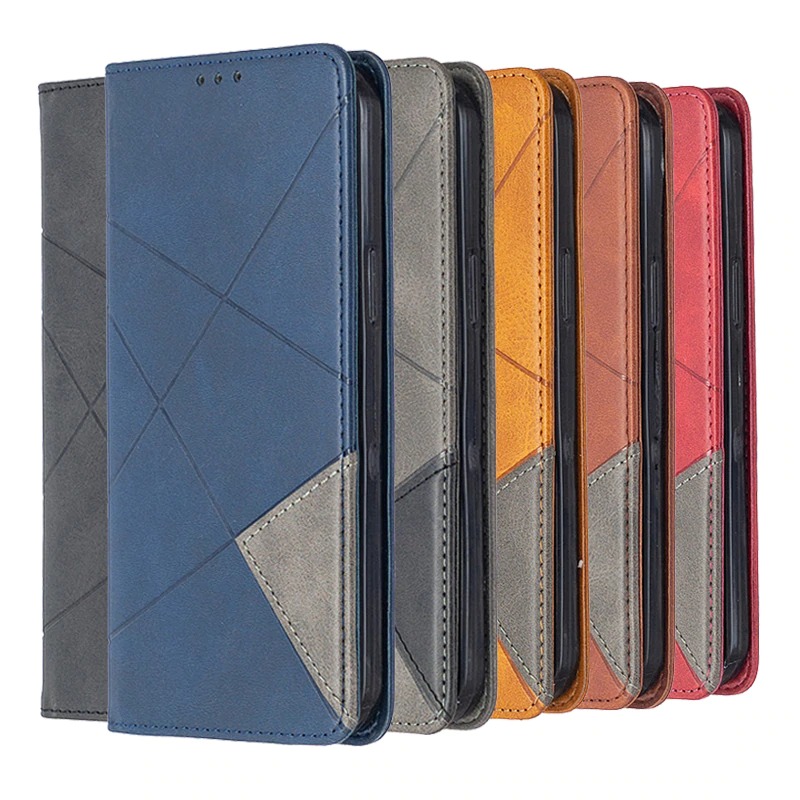 Case OPPO A9 (2020) / A5 (2020) #เคสฝาพับหนัง PU มีช่องเสียบ ID บัตรอื่นๆในตัว Geometric Pattern Leather Card Holder Protective