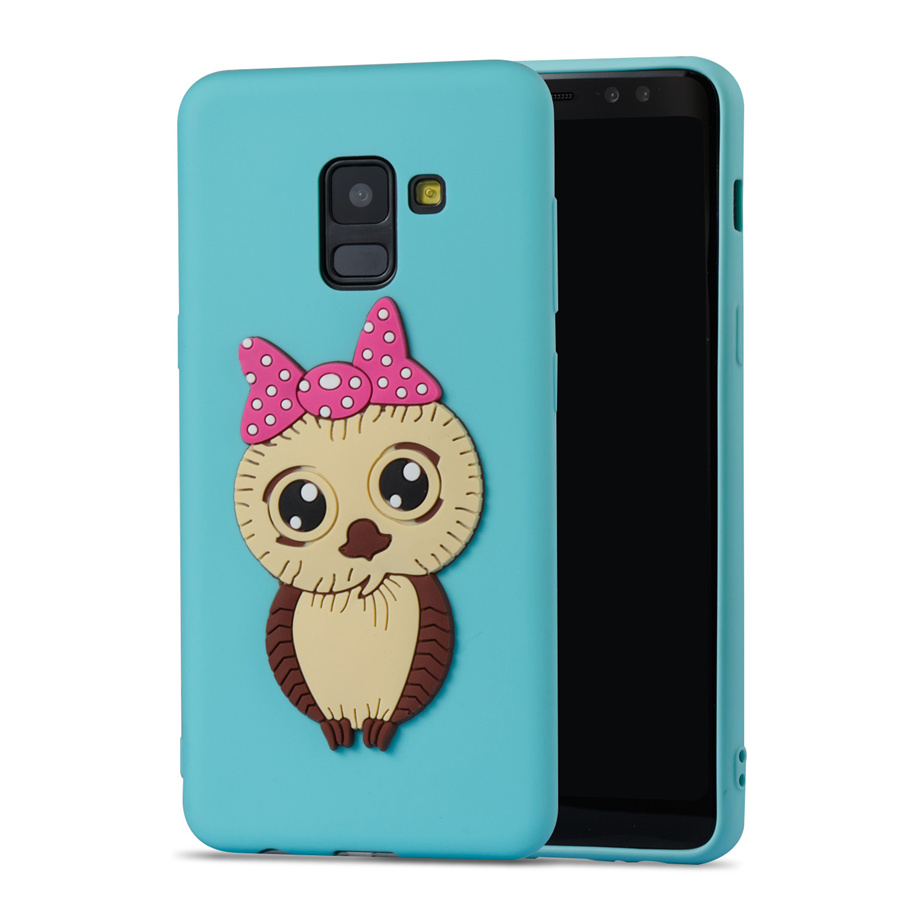 เคส Samsung Galaxy A8 (2018) #เคสฝาหลังนิ่มลายนกฮูกติดโบ 3D น่ารัก Lovely 3D Owl with Bowknot Pattern