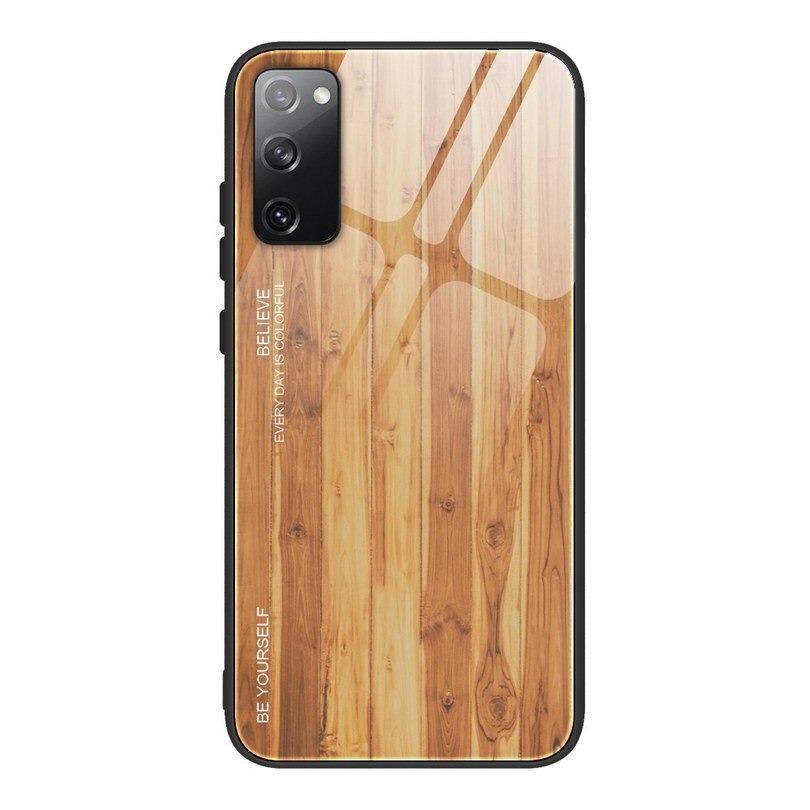 Case Samsung Galaxy S20 FE/S20 FE 5G #เคสฝาหลังกระจกลายผิวไม้ Case Hard Tempered glass Wood grain protect Back Cover