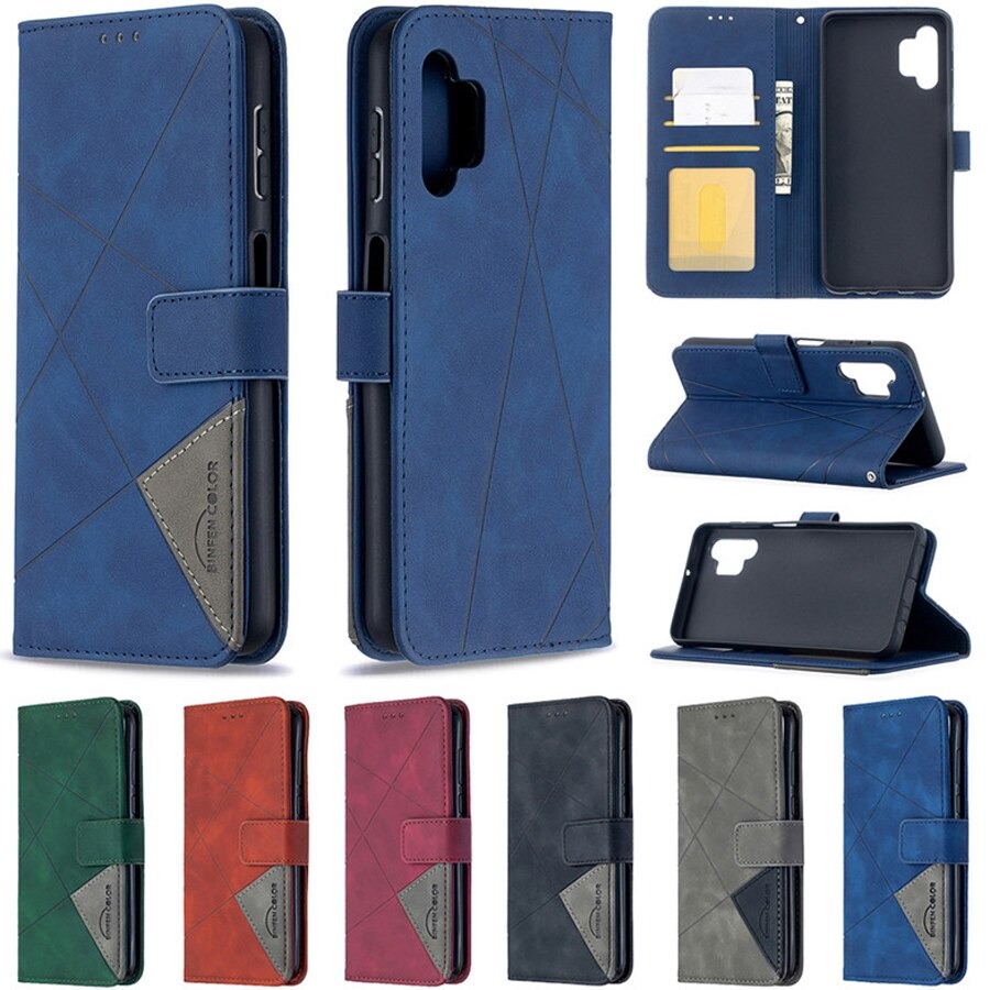 เคส Samsung Galaxy A32 5G #เคสฝาพับหนัง PU มีช่องเสียบ ID บัตรอื่นๆในตัว Geometric Pattern Leather Card Holder Protective