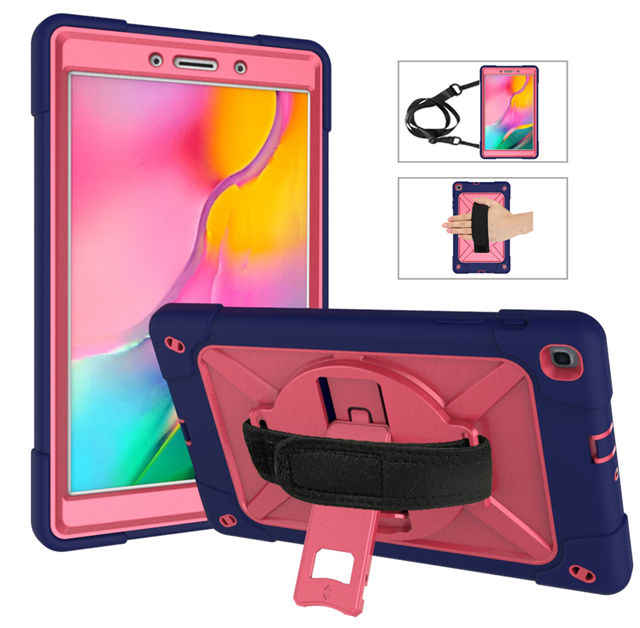 เคส Samsung Galaxy Tab A 8.0 (2019) SM-T290 SM-T295 SM-T297 #เคสฝาหลังกันกระแทก 360 Degree Rotary Kickstand PC + Silicone มีสายคล้องมือ มีสายคล้องไหล่