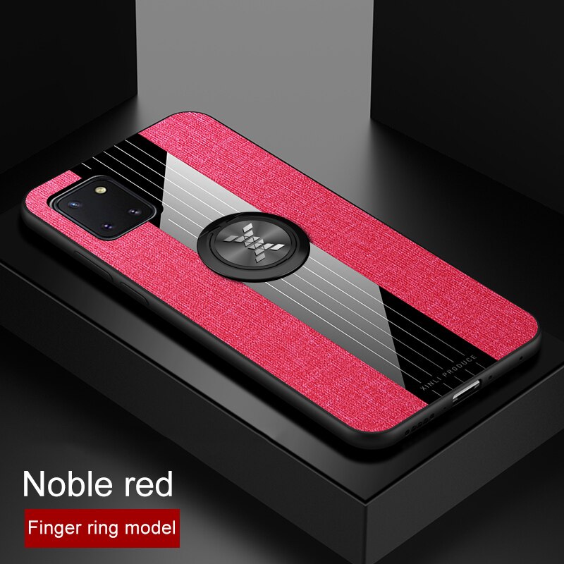 เคส Samsung Galaxy Note 10 Lite #เคสฝาหลังเคลือบผ้าเนื้อมีแหวนสวมนิ้ว TPU ไฮบริด+อะคริลิ + แหวนโลหะ [ในตัวแผ่นโลหะแม่เหล็ก]