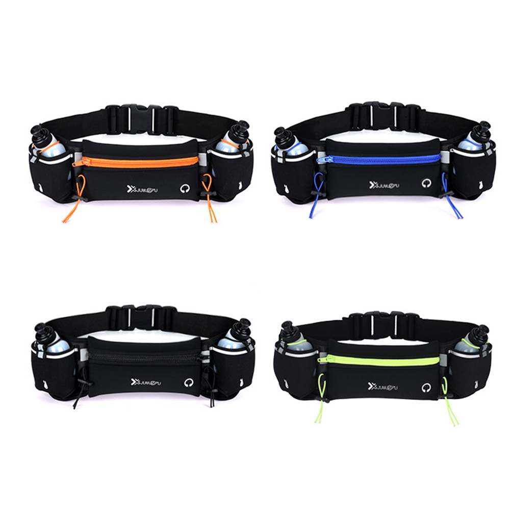 กระเป๋าคาดเอววิ่งออกกำลังกายใส่ขวดน้ำ 2 ขวด ติด BIB มีช่องเสียบหูฟัง (แถมฟรีขวดน้ำ 2 ขวดขนาด 175ML) (A27)