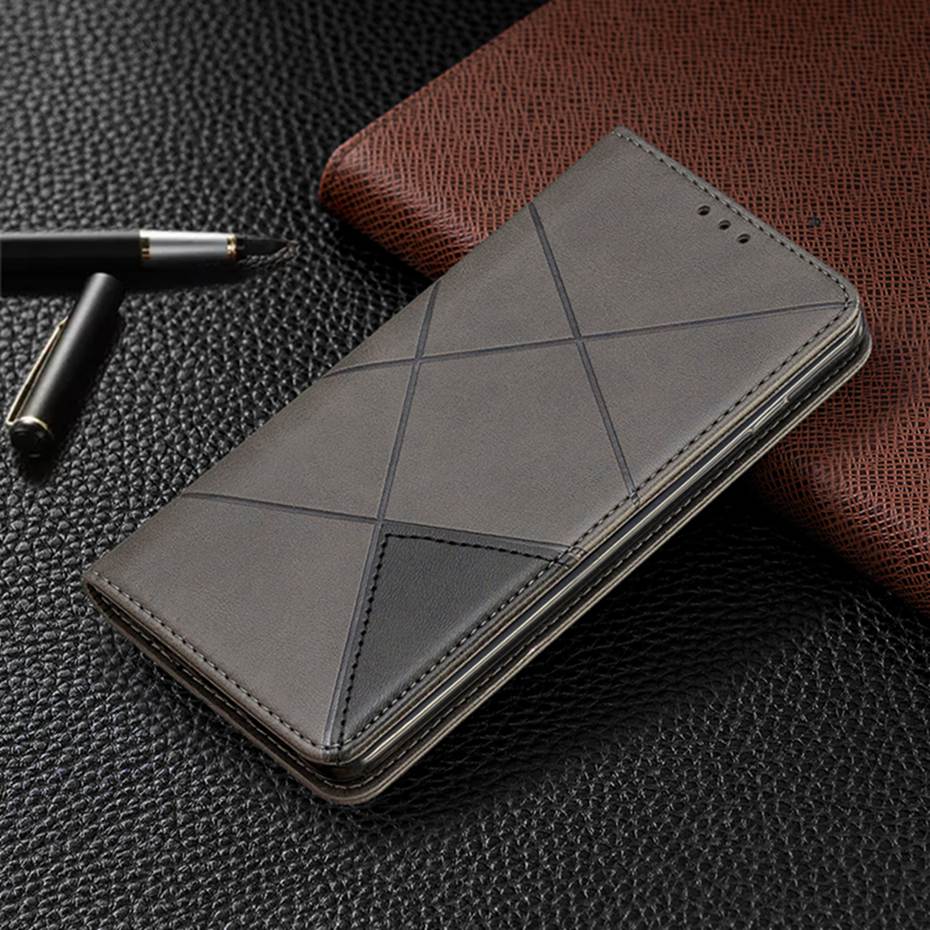Case Samsung Galaxy S10 Plus #เคสฝาพับหนัง PU มีช่องเสียบ ID บัตรอื่นๆในตัว Geometric Pattern Leather Card Holder Protective