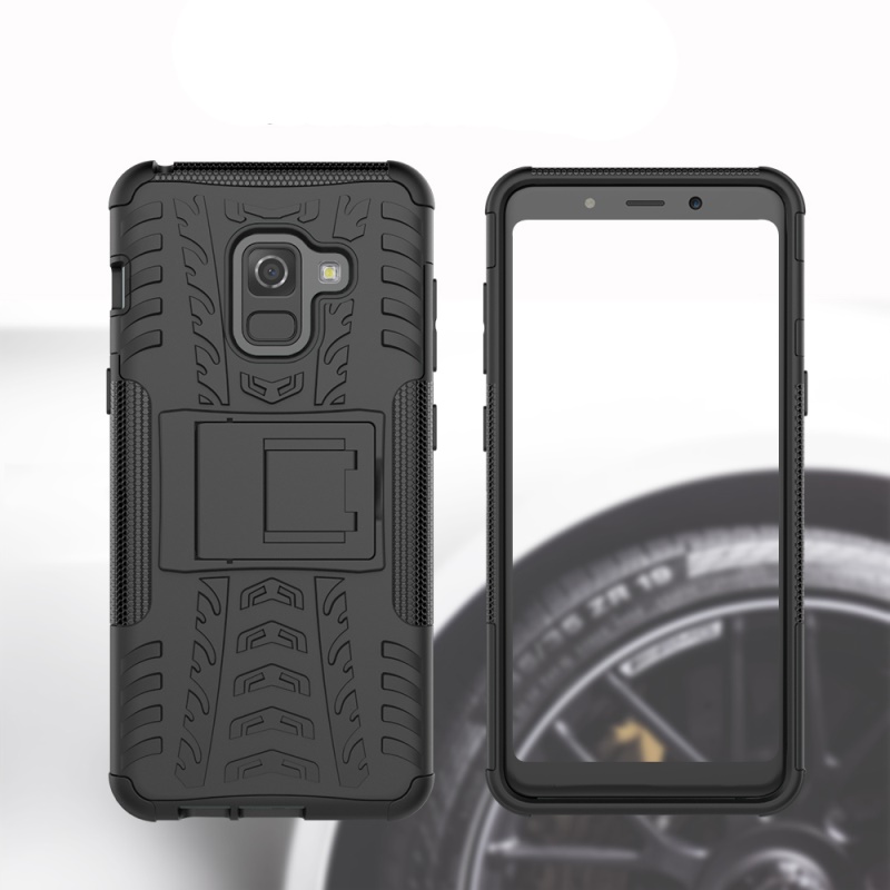 เคส Samsung Galaxy A8 2018 #เคสฝาหลังกันลื่น Cool Tyre Pattern Kickstand (PC + TPU) สวยงามทันสมัย