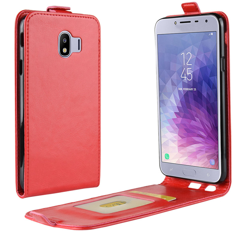 Case Samsung Galaxy J4 (2018) #เคสฝาพับหนัง PU Crazy Horse แนวตั้ง พร้อมช่องเสียบการ์ด