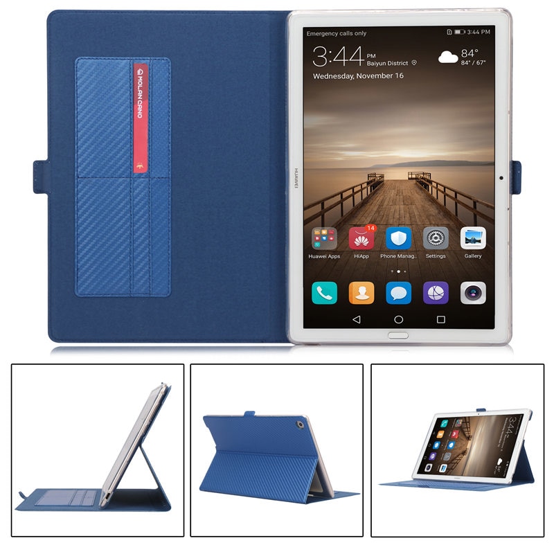 Case Huawei MediaPad M5 Pro 10.8 นิ้ว #เคสฝาพับลาย Carbon Fiber Texture Magnetic Leather Shell มีช่องใส่การ์ด