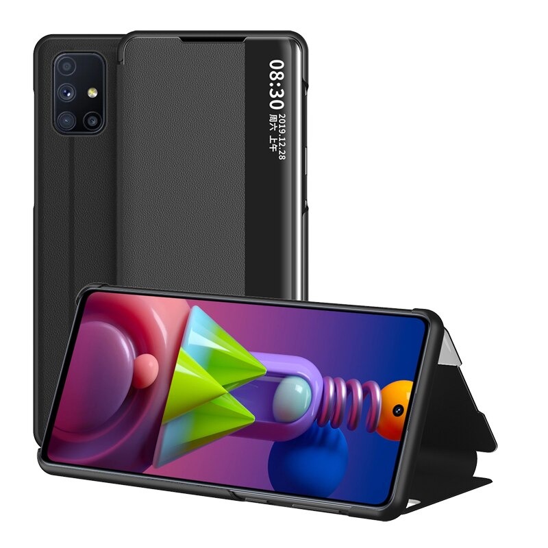 เคส Samsung Galaxy M51 #เคสฝาพับเคลือบผิวหนัง PU มีช่องวิวด้านข้างพับวางตั้งได้ Smart Flip kickstand leather Cover