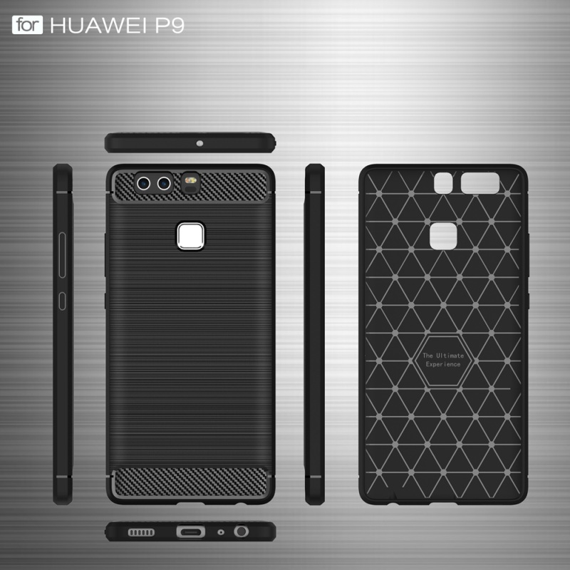 Case Huawei P9 #เคสฝาหลัง TPU คาร์บอนไฟเบอร์ - สีน้ำเงินเข้ม พร้อมส่ง