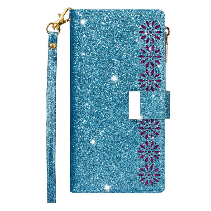 เคส Huawei P30 Lite #เคสฝาพับแบบกระเป๋าสตางค์ช่องใส่บัตรหลายช่อง Bling Glitter Case Multi-slot Wallet Zippered Leather พร้อมสายคล้อง