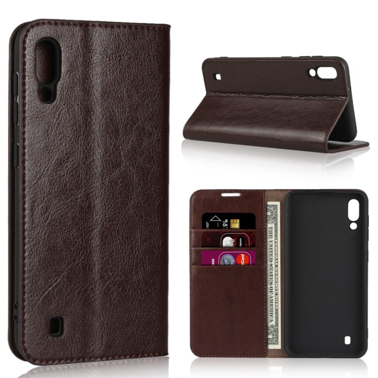 Case Samsung Galaxy A10 #เคสฝาพับแบบกระเป๋าสตางค์หนังแท้ Crazy Horse Genuine Leather Wallet Shell