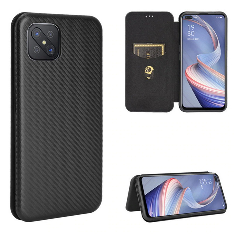 เคส OPPO Reno 4 Z 5G#เคสฝาพับลายคาร์บอนไฟเบอร์มีช่องใส่การ์ด Carbon Fiber Wallet Card Slot Magnet Stand Phone Cover