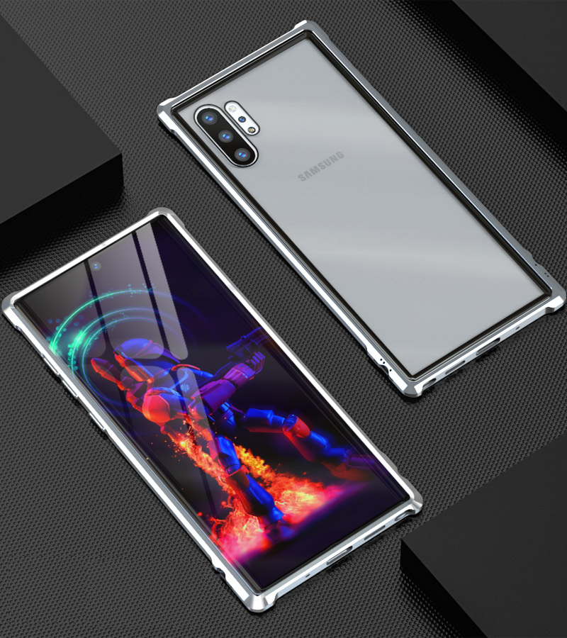 Case Samsung Galaxy Note 10+ #เคสกรอบโลหะแผ่นหลังกระจกนิรภัยแข็ง Metal Frame + Glass Back Hard Cover