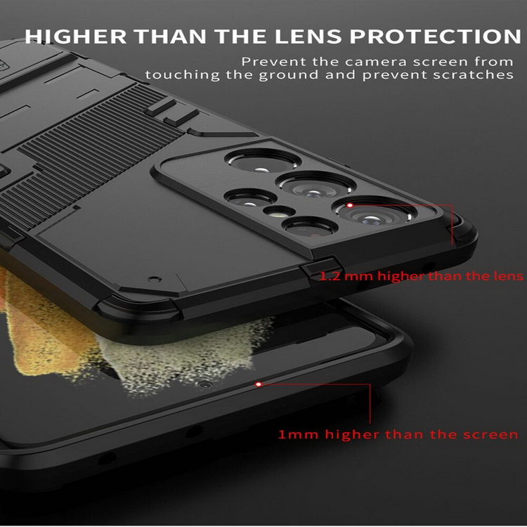 เคส Samsung Galaxy S21 Ultra #เคสฝาหลังพลาสติก ไฮบริด TPU + Kickstand