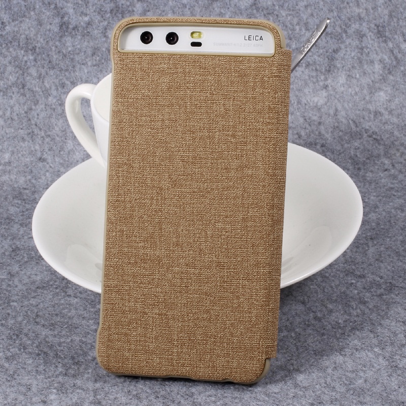 Case Huawei P10 เคสฝาพับมีช่องวิวด้านข้าง หนัง PU ลายผ้า