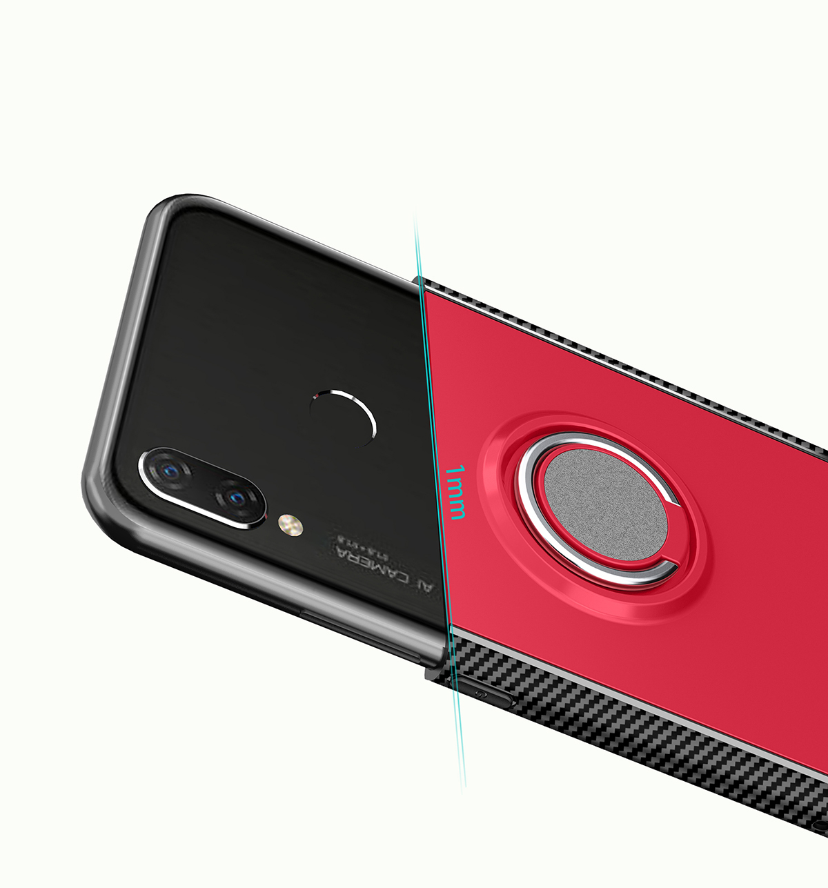 Case Huawei nova 3 #เคสฝาหลังขอบ Carbon Fiber Texture TPU มีแหวนสวมนิ้ว