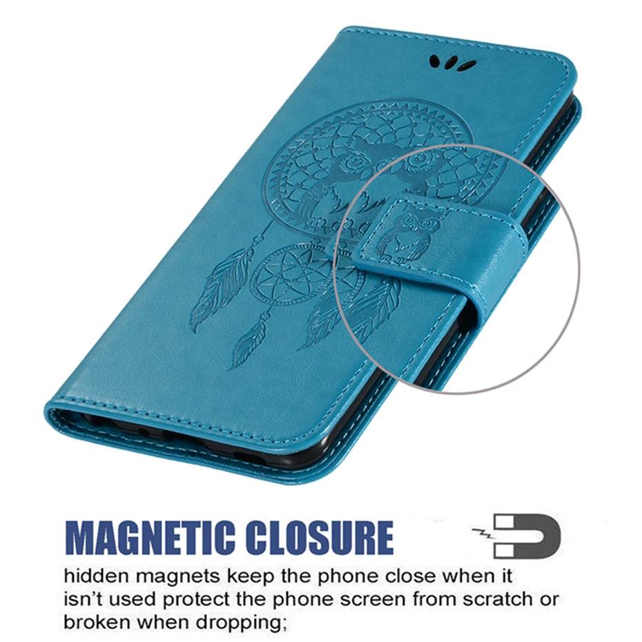 เคส Samsung Galaxy S20 #เคสฝาพับแบบกระเป๋าสตางค์ฝาพับหนัง PU ลายนกฮูก Imprint Owl Dream Catcher PU Leather