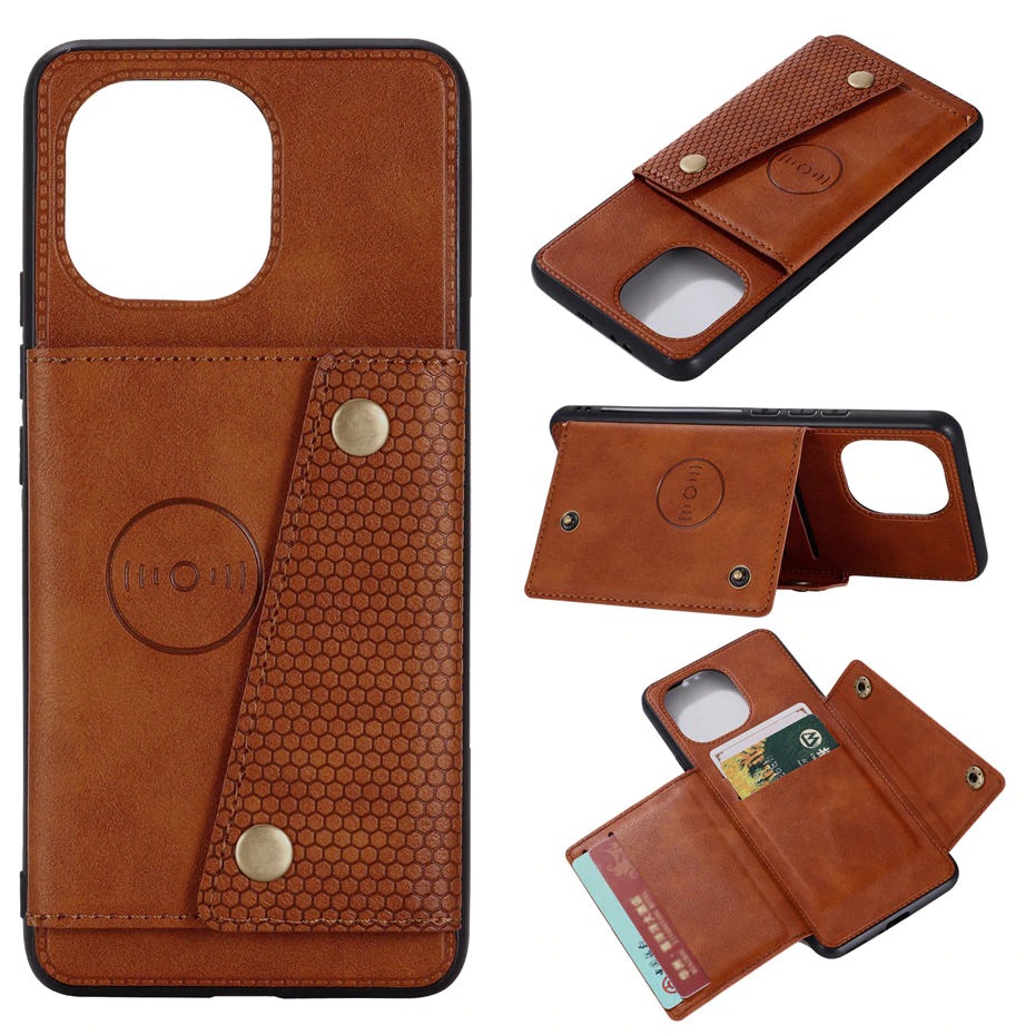 เคส Xiaomi Mi 11 #เคสแบบฝาหลัง TPU เคลือบหนัง PU มีแผ่นโลหะช่องเก็บบัตร PU Leather Coated TPU Card Holder Magnetic Kickstand