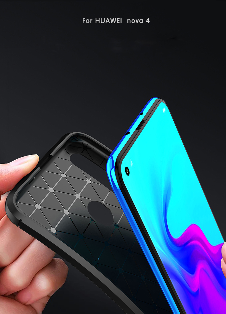 Case Huawei nova 4 #เคสฝาหลังนิ่ม Carbon Fiber Drop Resistant TPU