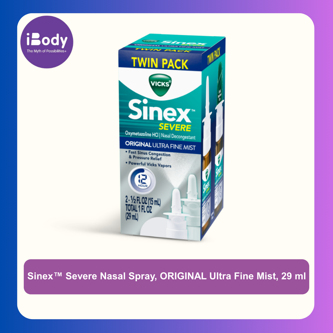 80% Sale!!!EXP.12/2024 วิคส์ สเปรย์พ่นล้างจมูก สูตรออริจินัล บรรเทาอาการ ไซ นัส อาการแพ้ Sinex™ Severe Nasal Spray, ORIGINAL Ultra Fine Mist (Vicks®) - Twin Pack 29 ml