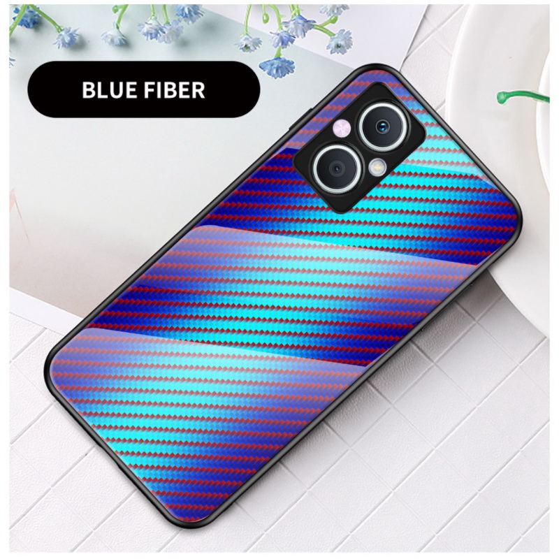 เคส OPPO Reno 7z 5G #เคสฝาหลัง Gradient Color ลายคาร์บอนไฟเบอร์ Carbon fiber texture Glass Hybrid Soft Silicone Cover
