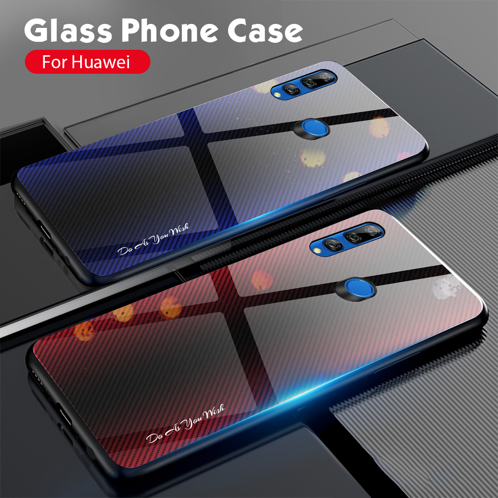 เคส Huawei Y9 Prime 2019 #เคสฝาหลังด้านหลังผิวกระจกนิรภัยไล่ระดับสีขอบนิ่ม Gradient Tempered Glass Back + Soft TPU Edge