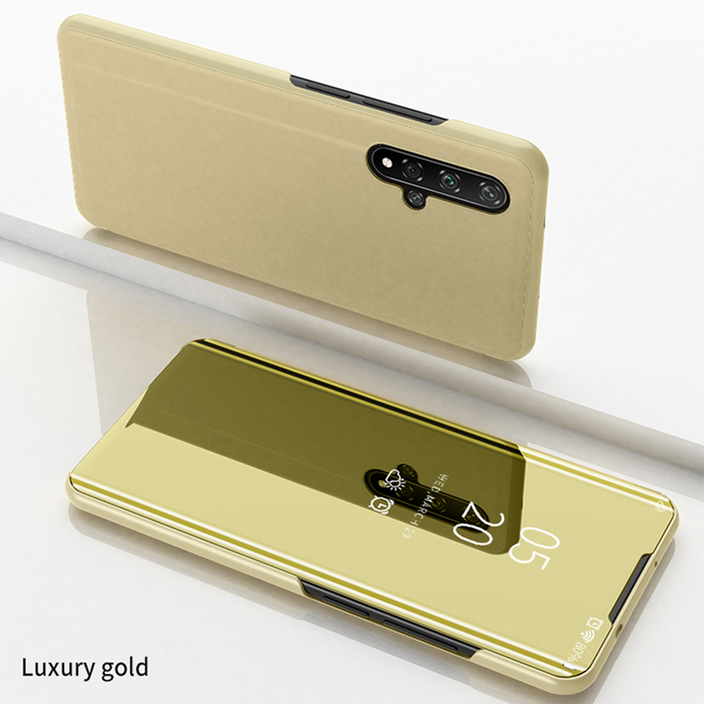 เคส Huawei Nova 5T #เคสฝาพับปกโปร่งแสงผิวเงา Electroplating Mirror Surface Window View