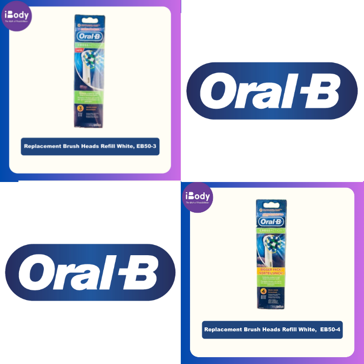 (Oral-B®) Cross Action® Replacement Brush Heads Refill White EB50-3, EB50-4 สีขาว 3 ชิ้น/แพ็ค, สีขาว 4 ชิ้น/แพ็ค หัวแปรงสีฟันไฟฟ้า สีขาว