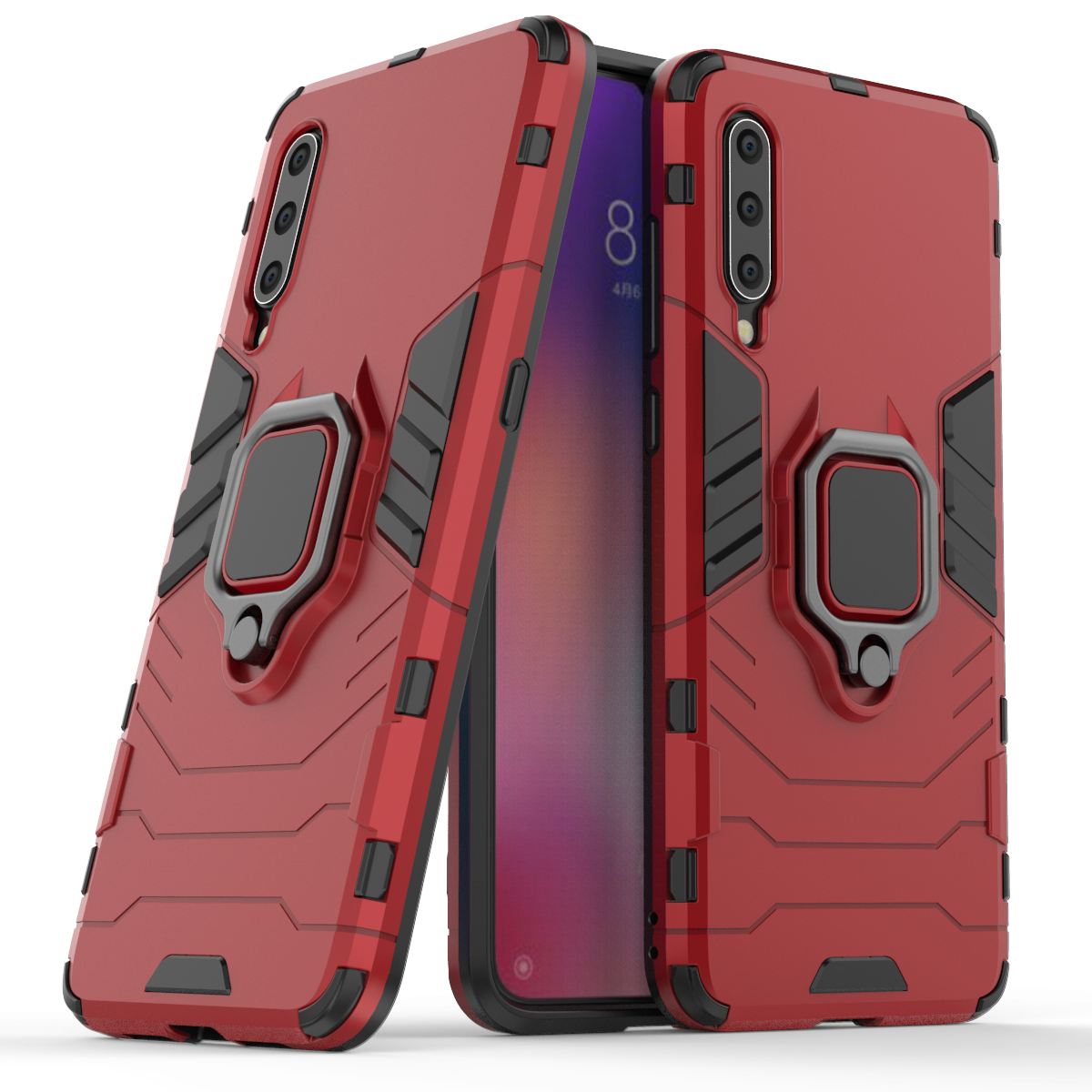 Case Xiaomi Mi 9 SE #เคสฝาหลังพลาสติกแข็ง +TPU Hybrid Case มีแหวนสวมนิ้วโลหะ