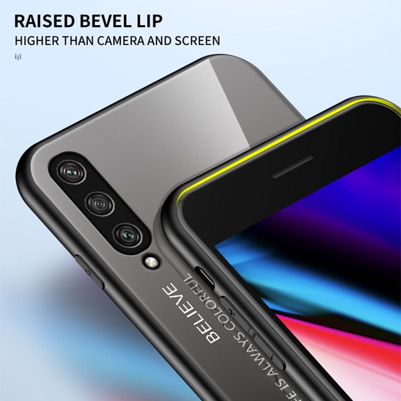 Case Huawei Y7p #เคสฝาหลัง Gradient Color Glass + PC + TPU Hybrid Case