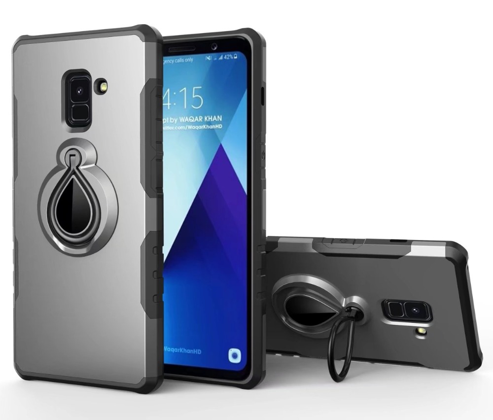 เคส Samsung Galaxy A8 2018 #เคสฝาหลัง TPU + PC Hybrid Cover มีแหวนนิ้วมือแม่เหล็กเป็นขาตั้งในตัวสีสันสวยงาม