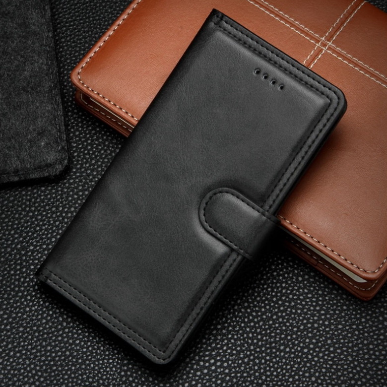 เคส Samsung Galaxy Note 10+ #เคสฝาพับหนัง PU มีช่องเสียบบัตรพับตั้งได้ Stand Magnetic Wallet Card Holder Retro Business Cover