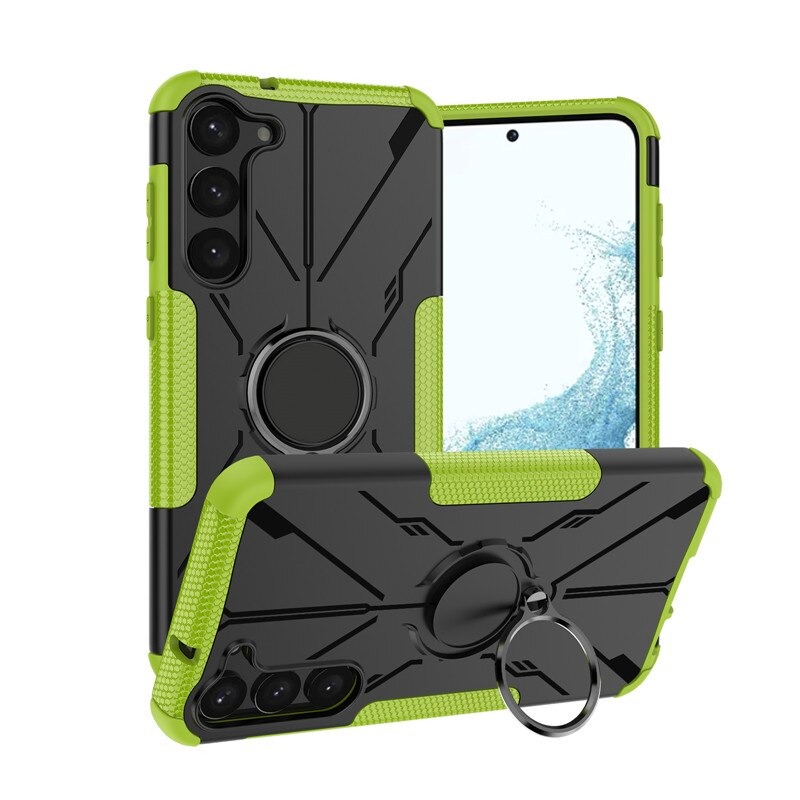 เคส Samsung Galaxy S22+ 5G #เคสฝาหลังกันลื่น Luxury Hybrid Armor Shockproof Phone Case Car Magnetic Ring Holder Stand Cover มีแหวน