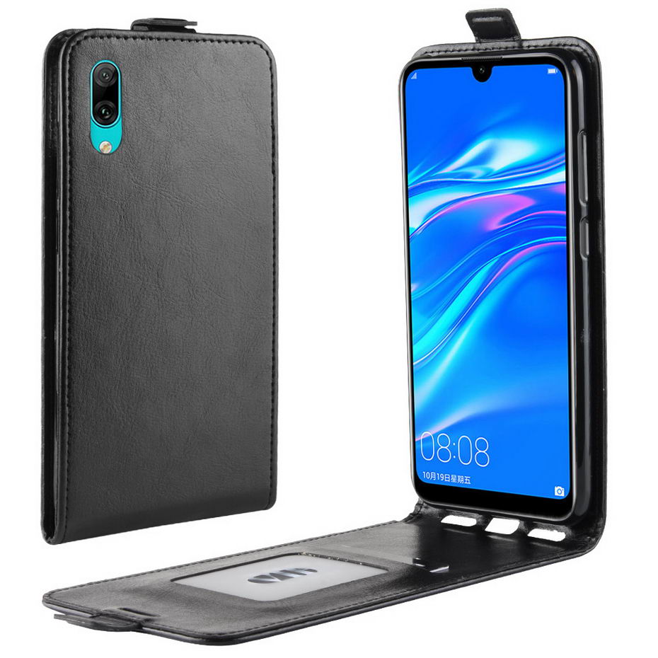 Case Y7 Pro (2019) #เคสฝาพับแนวตั้งหนัง PU ผิวหนังม้า Crazy Horse Skin Leather
