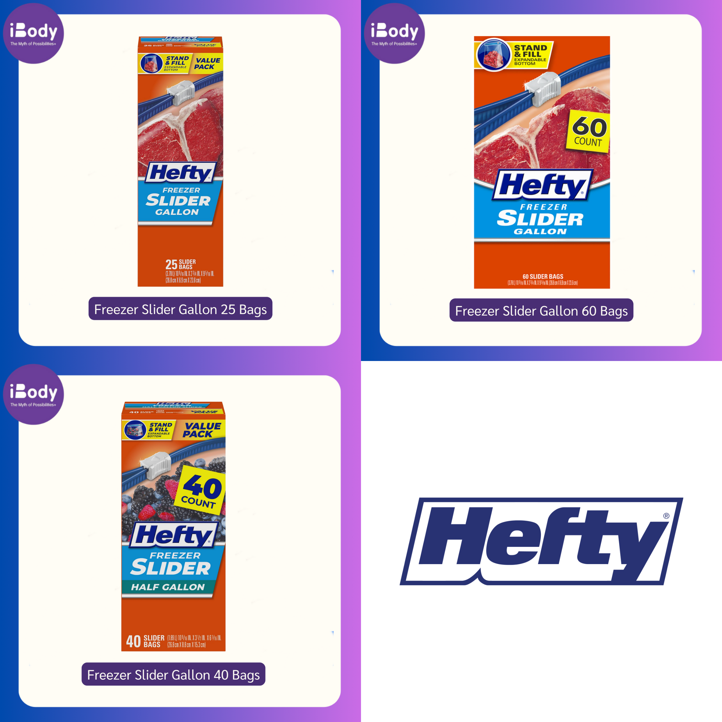 (Hefty®) Freezer Slider Gallon 25, 40, 60 Bags ถุงเก็บของ อาหารแช่แข็ง ถุงอเนกประสงค์