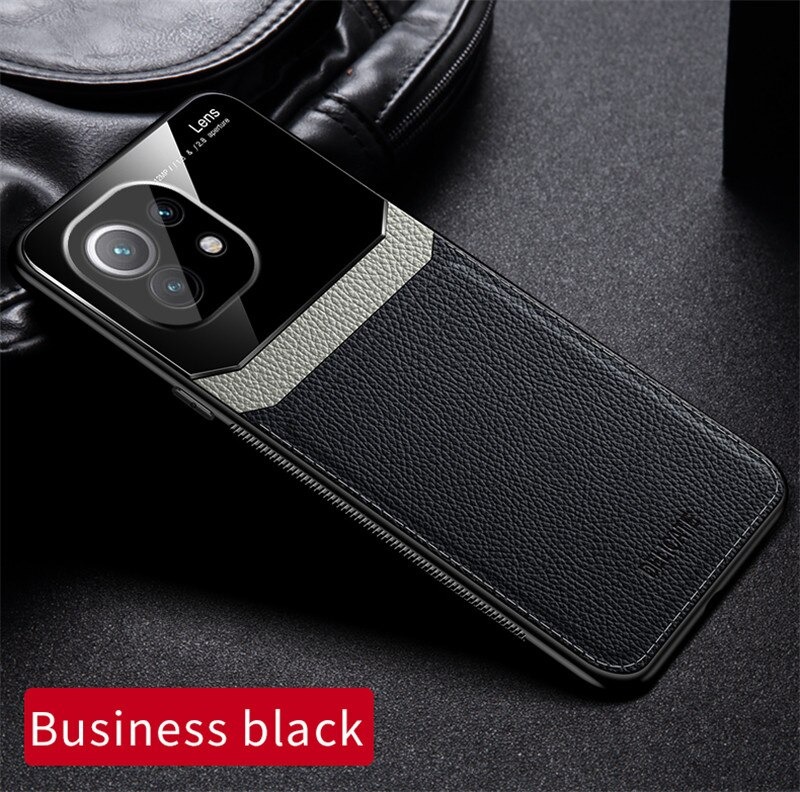 เคส Xiaomi Mi 11 Lite #เคสฝาหลังไฮบริด PU +TPU + glass สีทูโทน Shockproof Leather Mirror Glass Silicone Phone Back Cover