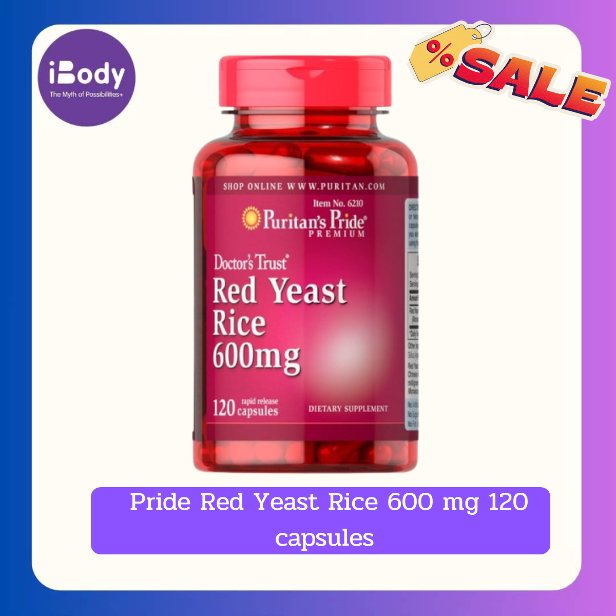 Puritan Pride Red Yeast Rice 600 mg 120 capsules อาหารเสริมข้าวยีสต์แดง