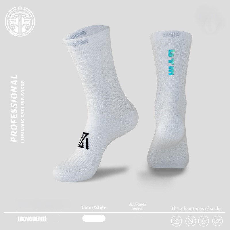 ถุงเท้าวิ่งครึ่งแข้ง ถุงเท้าเรืองแสง สำหรับวิ่งมาราธอน หนานุ่มใส่สบายระบายอากาศดี เรืองแสงในที่มืด (N05)