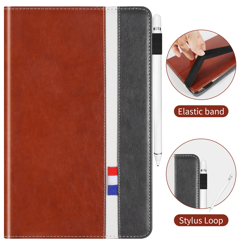 เคส Samsung Galaxy Tab A 8.0 (2019) SM-T290 SM-T295 SM-T297 #เคสฝาพับหนัง PU ออกแบบสีทูโทนมีสายรัดพร้อมที่เก็บการ์ด PU Leather Tablet Stand Case with Card Storage