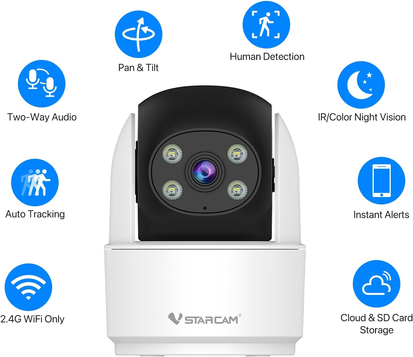 Vstarcam Vstarcam กล้องวงจรปิดมาใหม่ล่าสุด รุ่นC996 กล้องมีไวไฟในตัว บันทึกภาพและเสียง เพิ่มเมมสูงสุด256GB คมชัด2ล้านพิกเซล ขาว