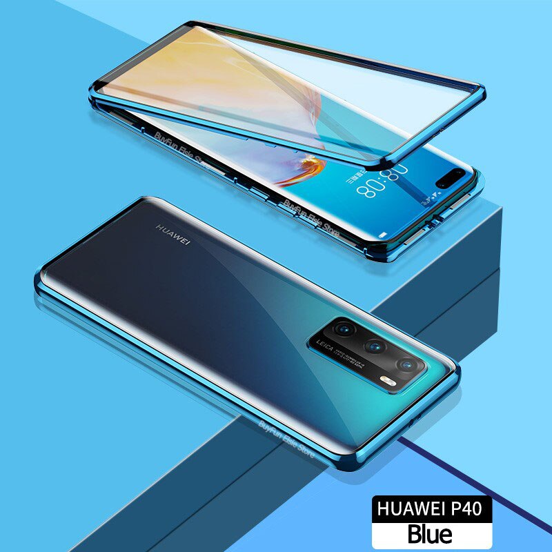 เคส Huawei P40 Pro #เคสฝาครอบกระจกขอบโลหะดูดซับแม่เหล็ก Fully Protection Magnetic Adsorption Glass Metal Phone Protective