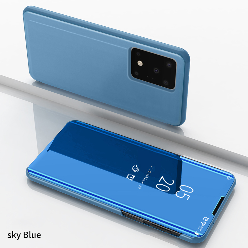 เคส Samsung Galaxy S20 Ultra / S20 Ultra 5G #เคสฝาพับปกโปร่งแสงผิวเงา Electroplating Mirror Surface Window
