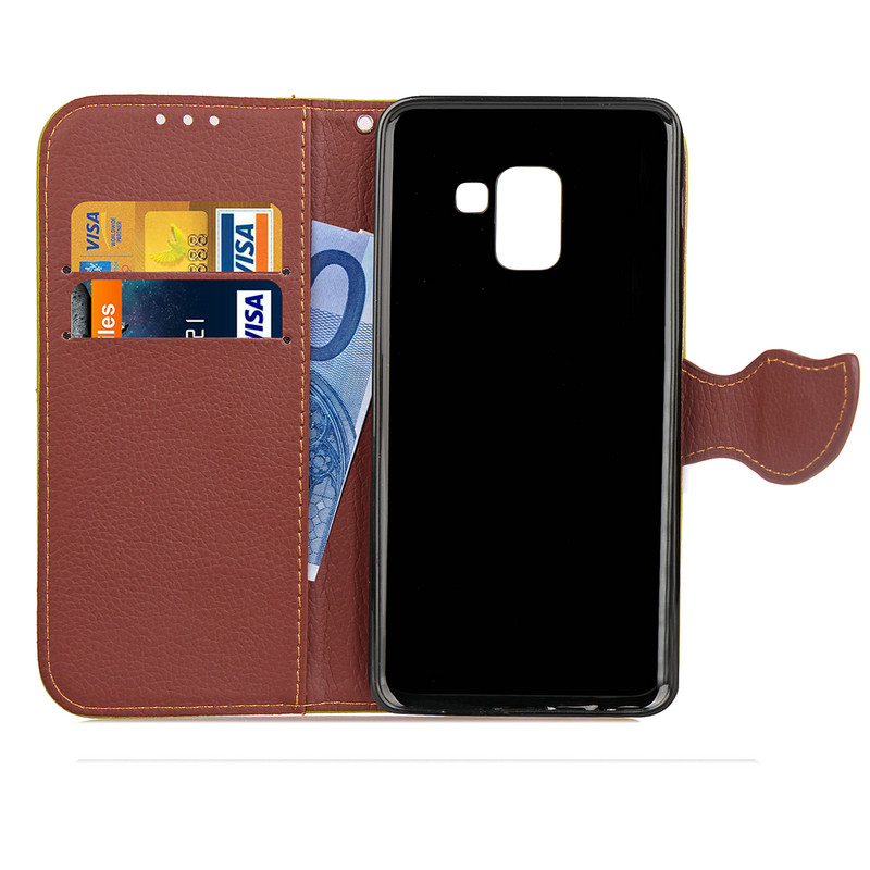 เคส Samsung Galaxy A8 + (2018) #เคสฝาพับแบบกระเป๋าสตางค์ปิดแม่เหล็ก Leaf Shape Magnetic Flap Leather Wallet Case