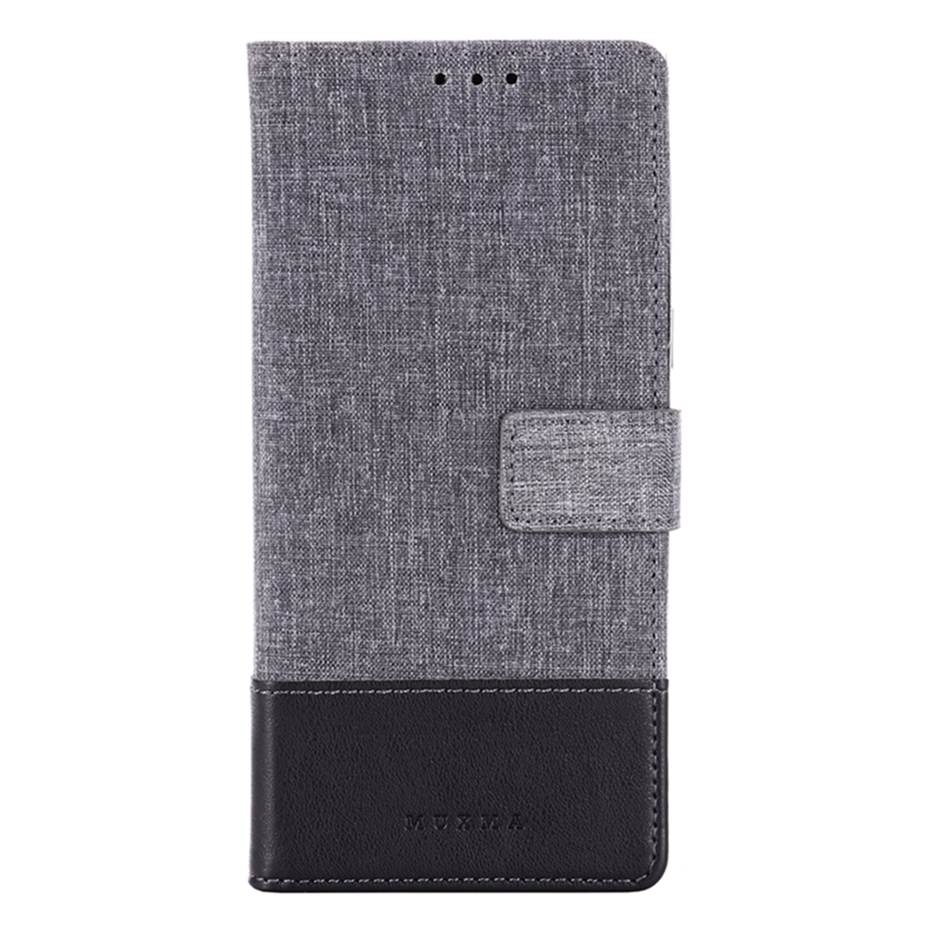 เคส Realme 5 Pro #เคสแบบฝาพับ MUXMA หนัง PU ออกแบบสีทูโทนตัดลายผ้า Canvas Splicing